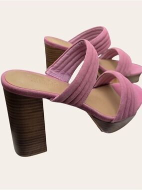 Rag & Co Pink Suede Platform Mule Heels Size 9 NWT 70s Retro